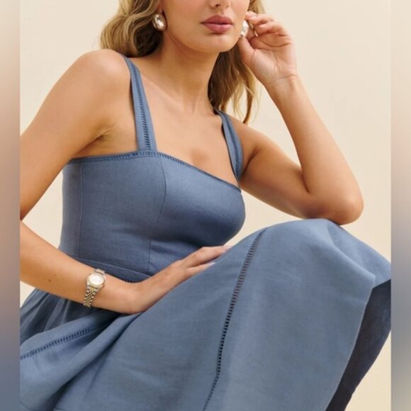 NEW Reformation Everett Linen Sleeveless Midi Dress Cornflower Blue | US 0 UK 4 - Picture 2 of 13